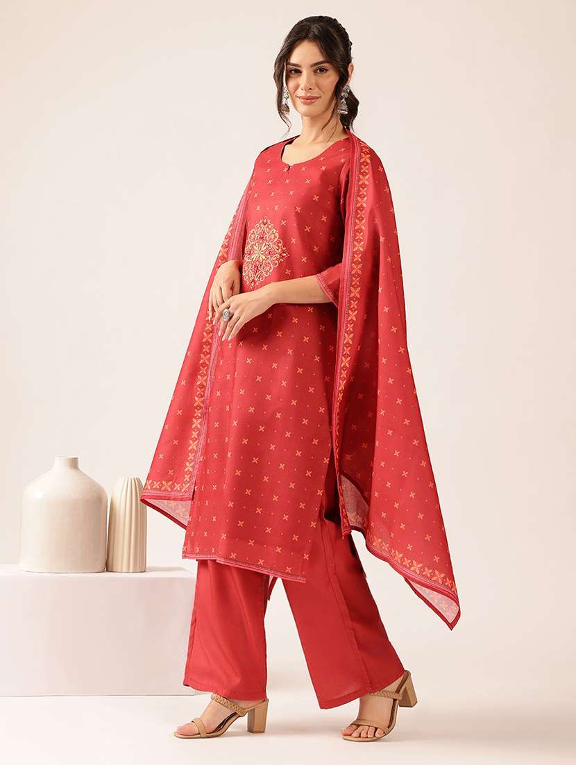 Women Printed Three Quarter Sleeve Kurta Pant With Dupatta Set - 22527353 -  Standard Image - 3