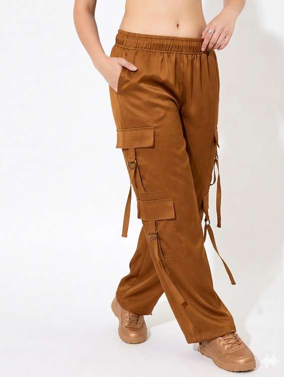 women solid mid rise relaxed fit cargo pant