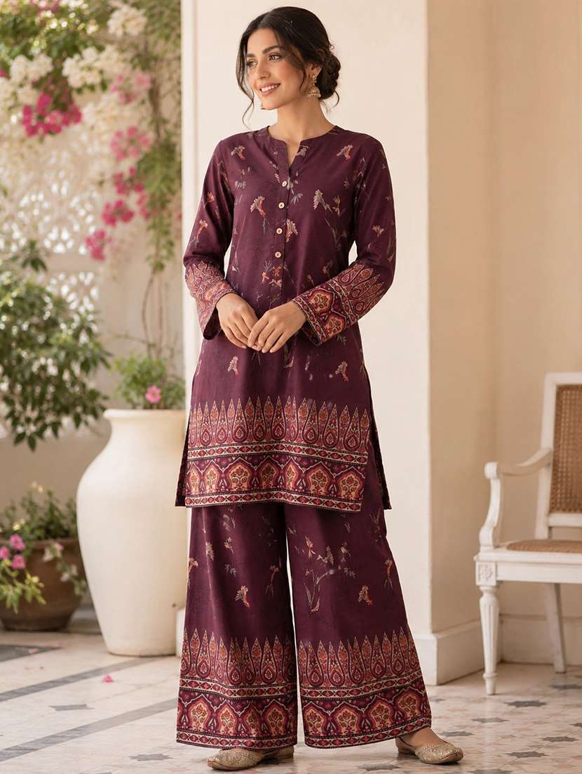 women printed long sleeve ethnic co-ord set