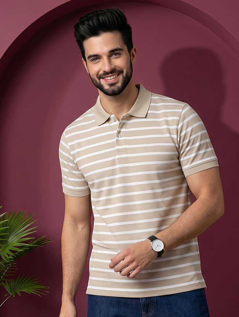 men striped short sleeve regular fit polo t-shirt