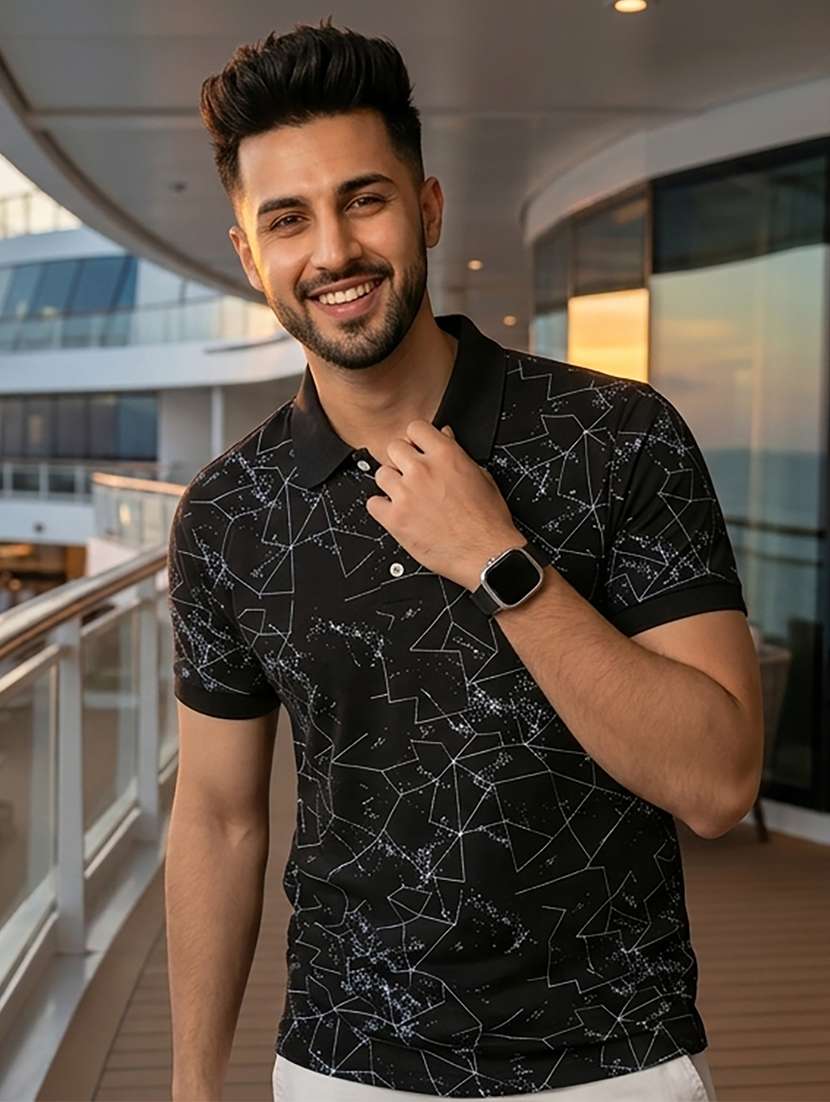 men printed short sleeve regular fit polo t-shirt
