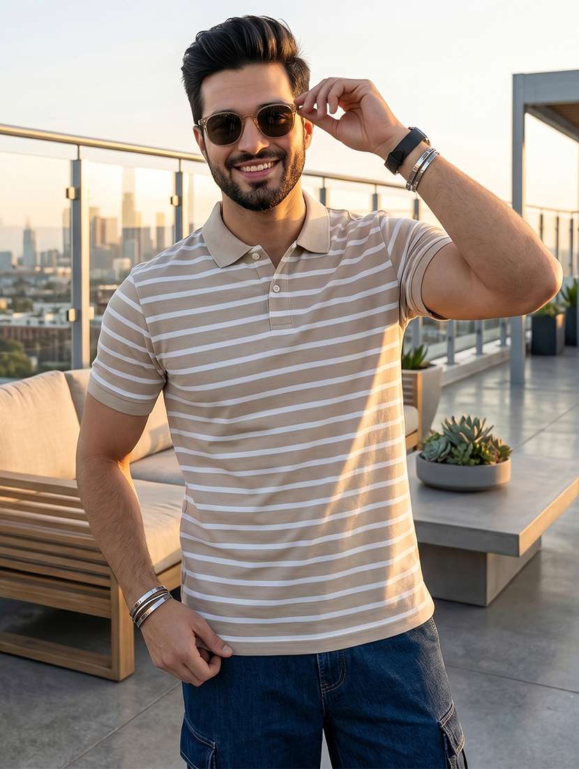 men striped short sleeve regular fit polo t-shirt