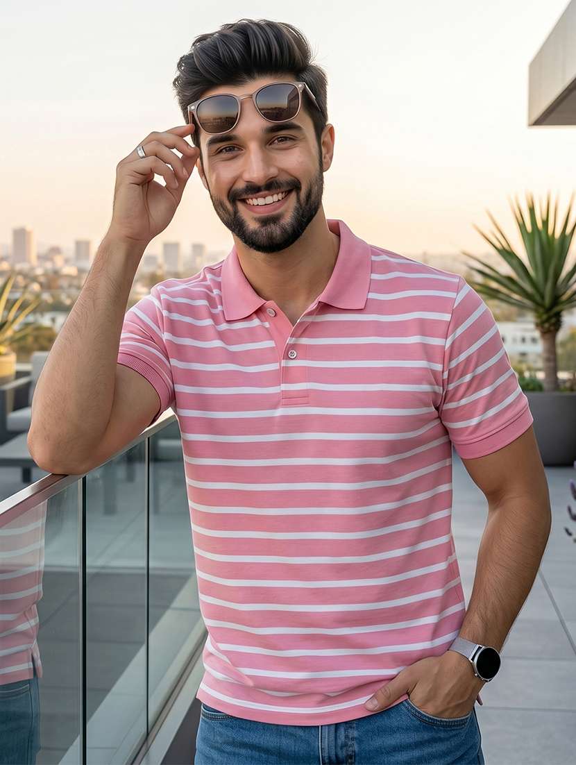 men striped short sleeve regular fit polo t-shirt