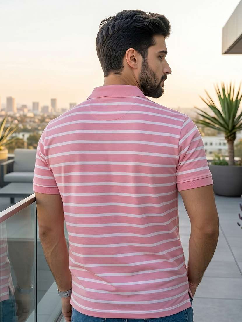 Men Striped Short Sleeve Regular Fit Polo T-shirt - 22527491 -  Standard Image - 3