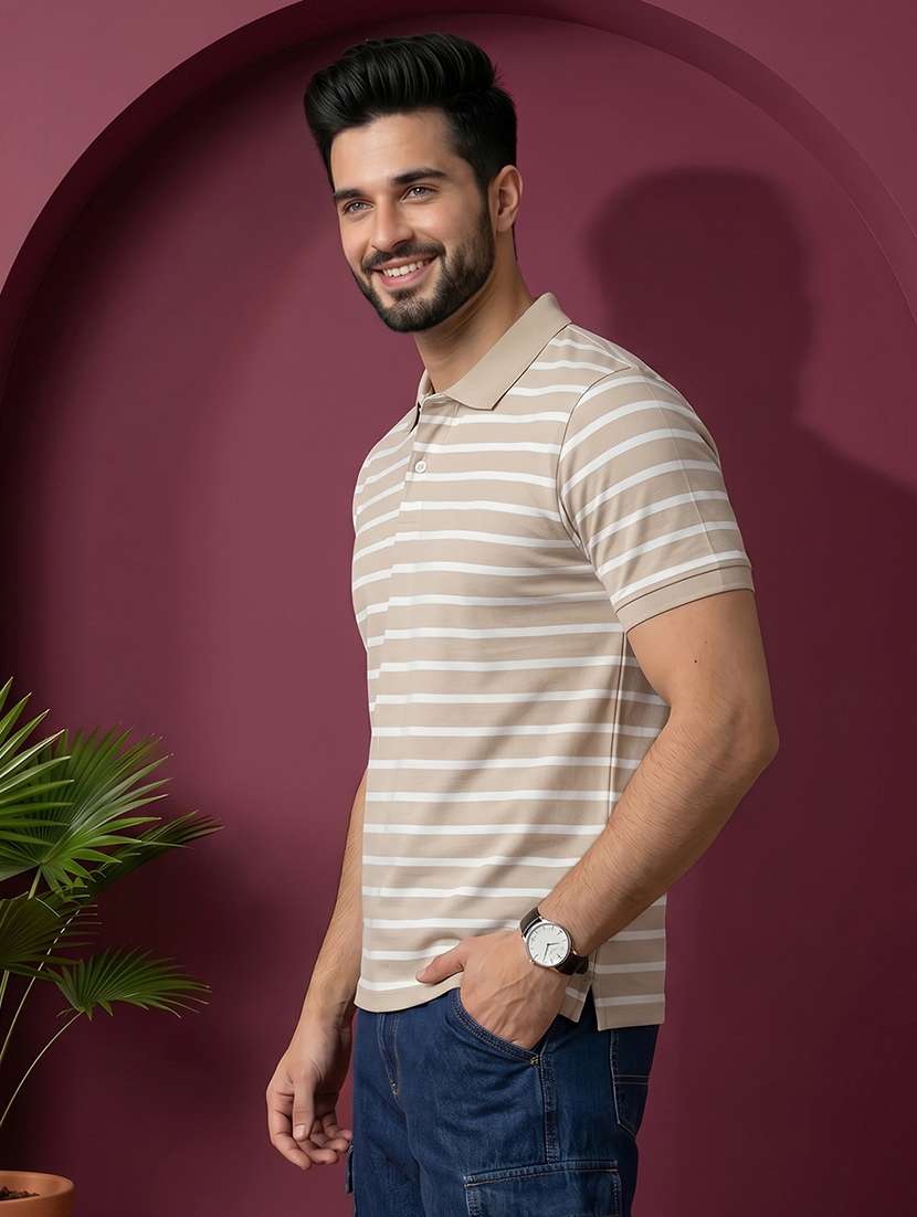 men striped short sleeves polo t-shirt