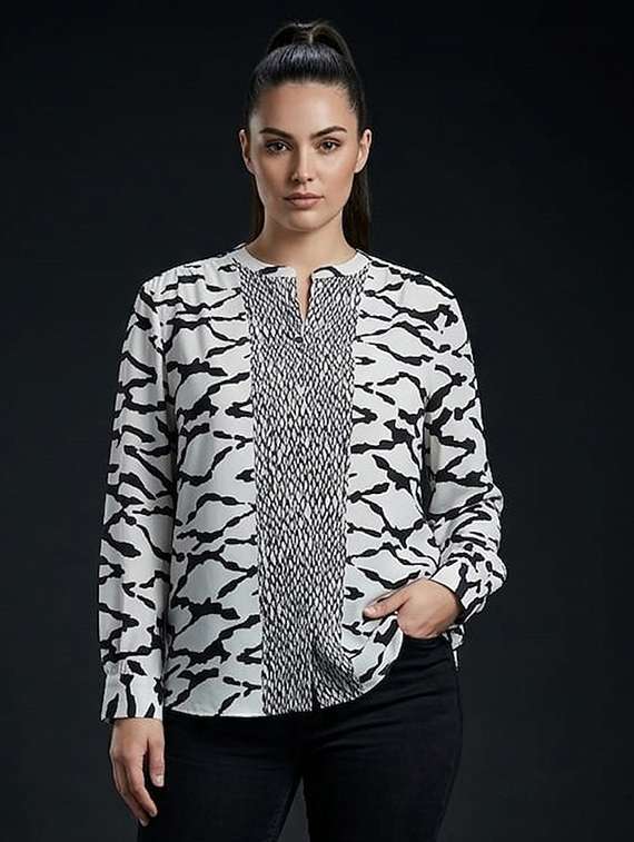 women printed mandarin neck regular shirt