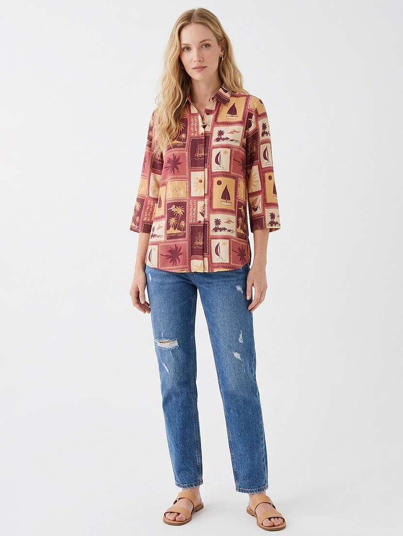 women printed collared regular shirt - 22527562 -  Standard Image - 5