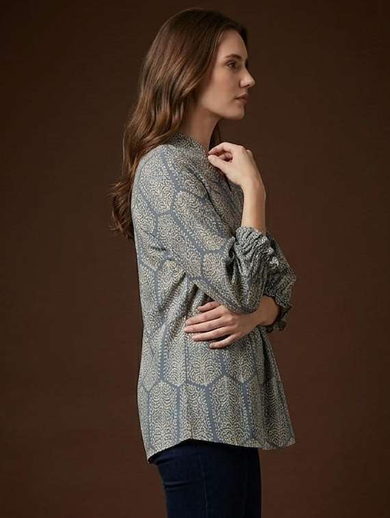women printed mandarin neck a-line top - 22527563 -  Standard Image - 3