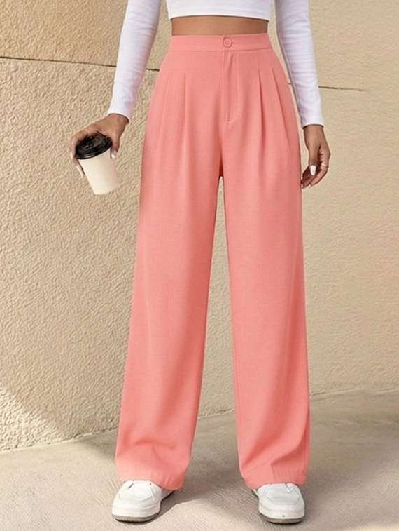 women solid high rise straight fit trouser