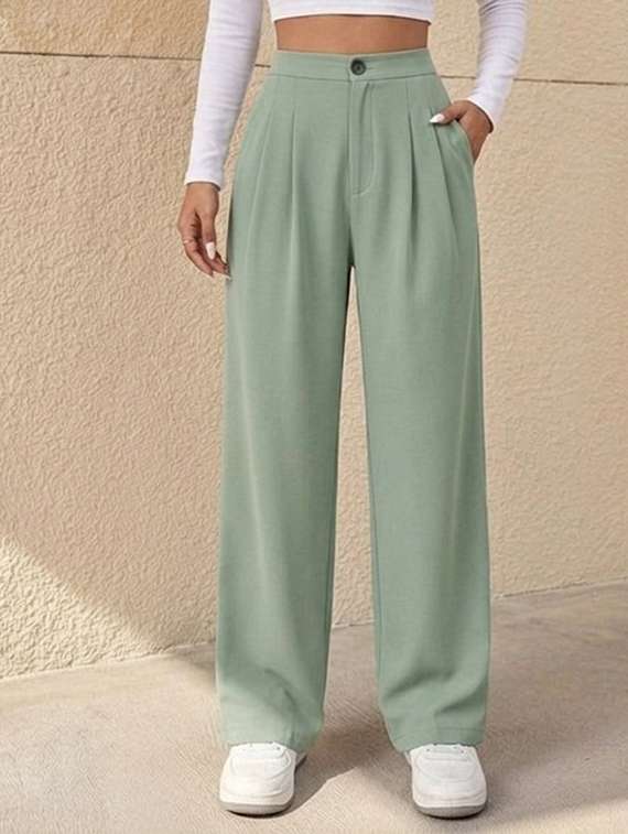 women solid high rise straight fit trouser