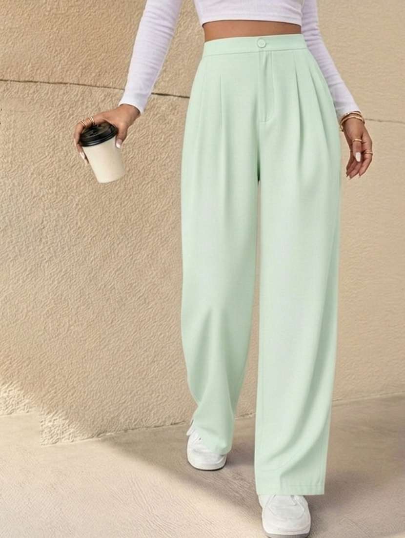 women solid high rise straight fit trouser