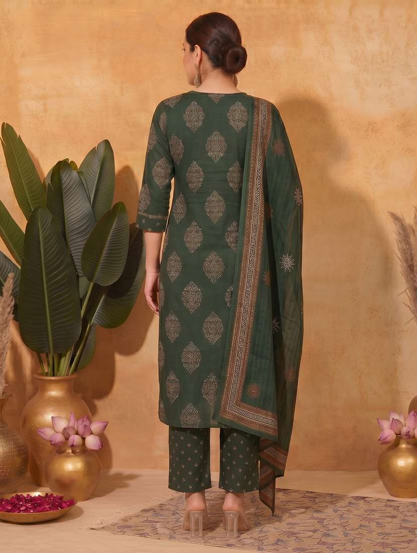 women printed three quarter sleeve kurta pant with dupatta set - 22527575 -  Standard Image - 3