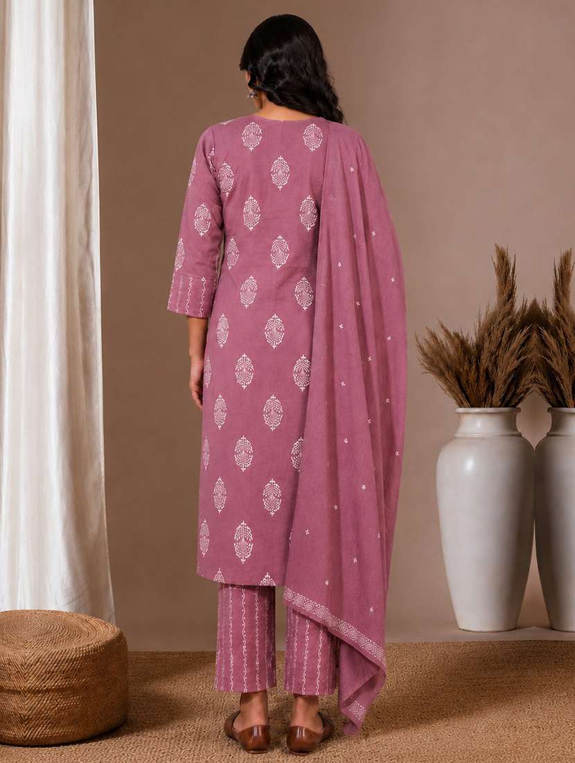 women printed three quarter sleeve kurta pant with dupatta set - 22527577 -  Standard Image - 3