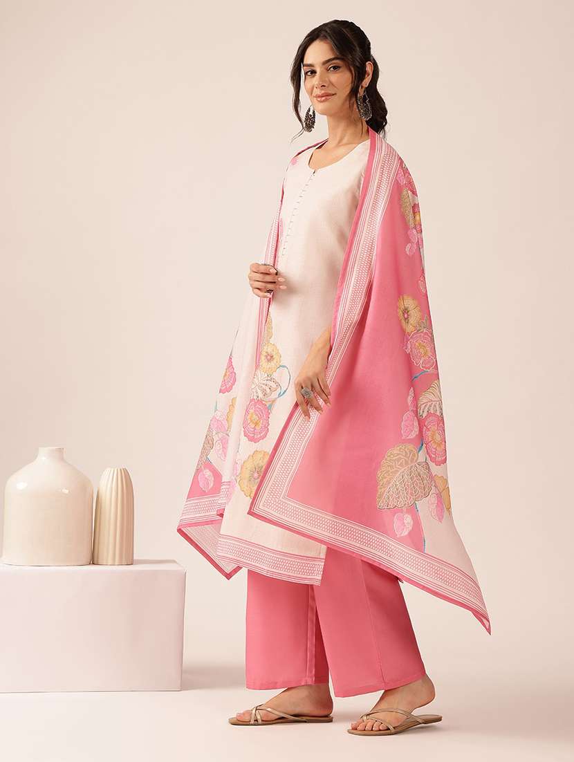 Women Floral Three Quarter Sleeve Kurta Palazzo With Dupatta Set - 22527681 -  Standard Image - 3