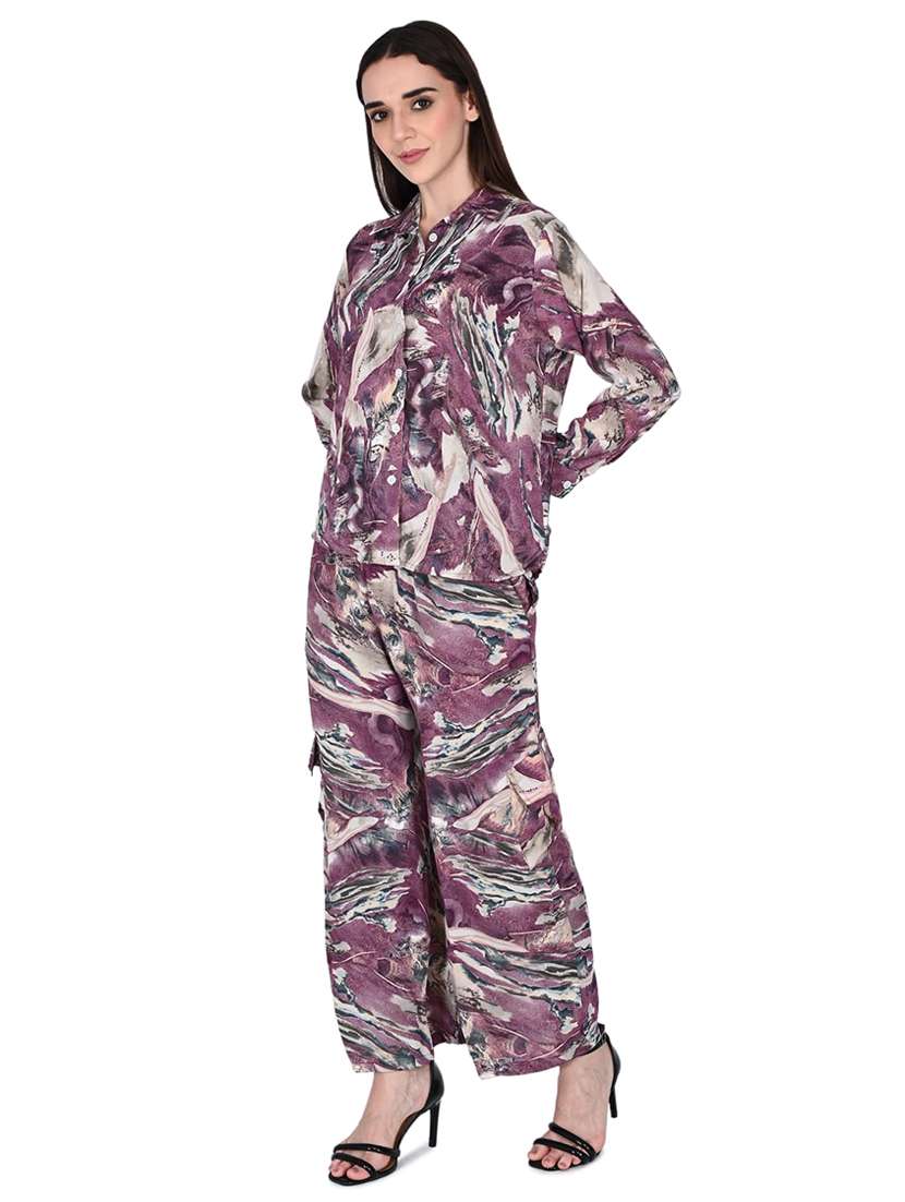 women printed long sleeve shirt & trouser co-ord set - 22527699 -  Standard Image - 3
