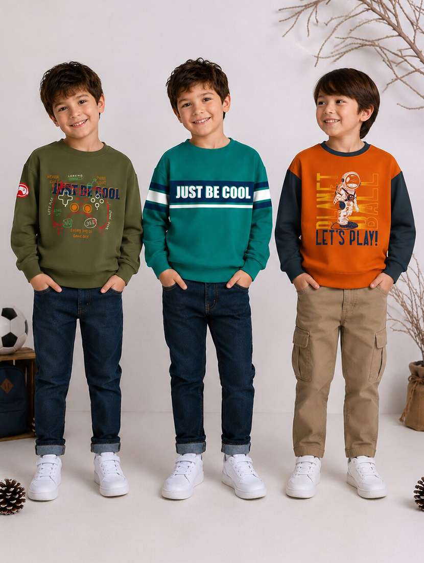 boys pack of 3 printed sweatshirt