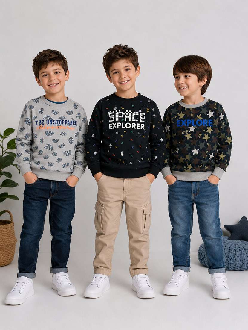 boys pack of 3 printed sweatshirt