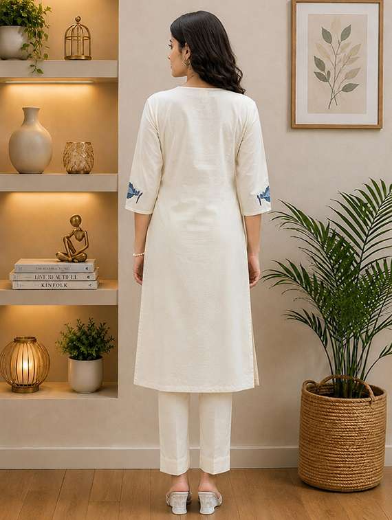 women embroidered three quarter sleeves kurta pant set - 22527713 -  Standard Image - 3