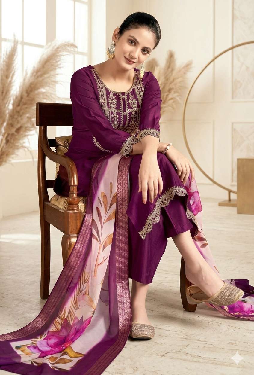 women embroidered three quarter sleeves kurta pant set with dupatta - 22527720 -  Standard Image - 3