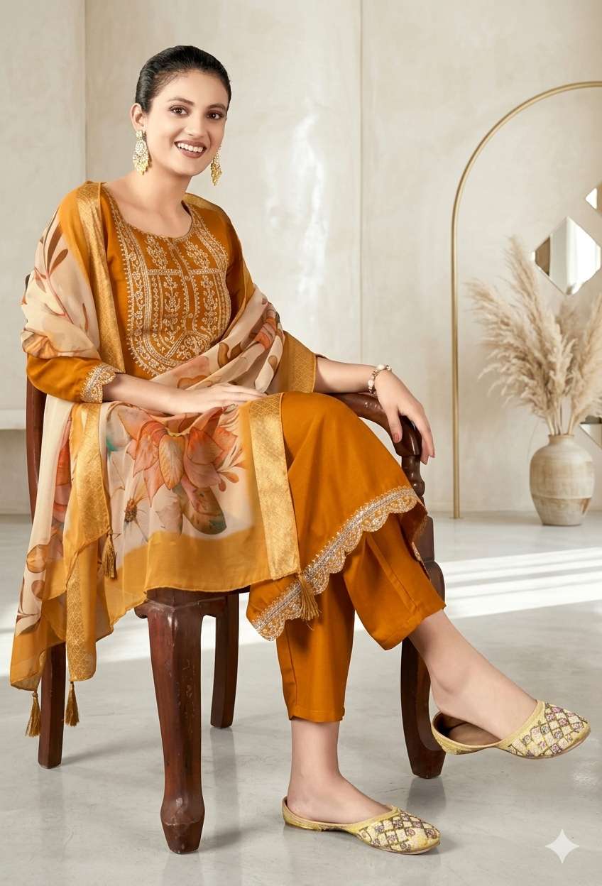 women embroidered three quarter sleeves kurta pant set with dupatta - 22527722 -  Standard Image - 3