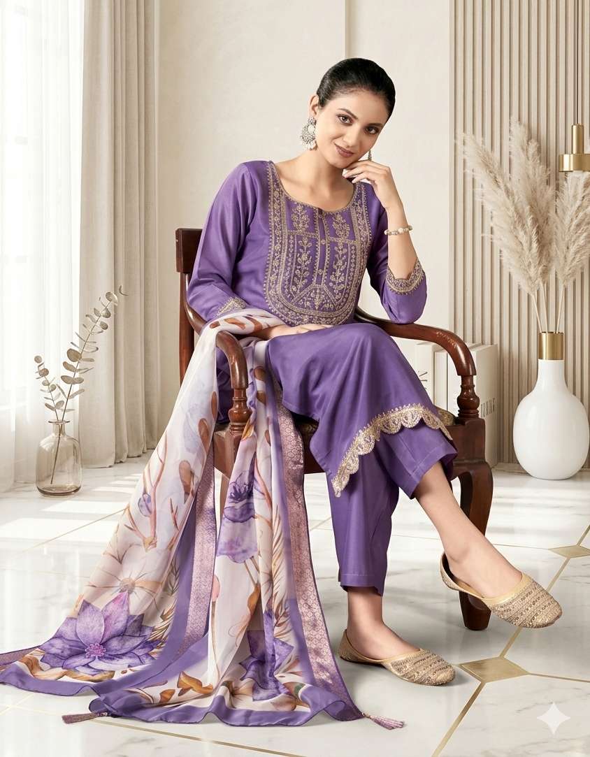 women embroidered three quarter sleeves kurta pant set with dupatta - 22527723 -  Standard Image - 3