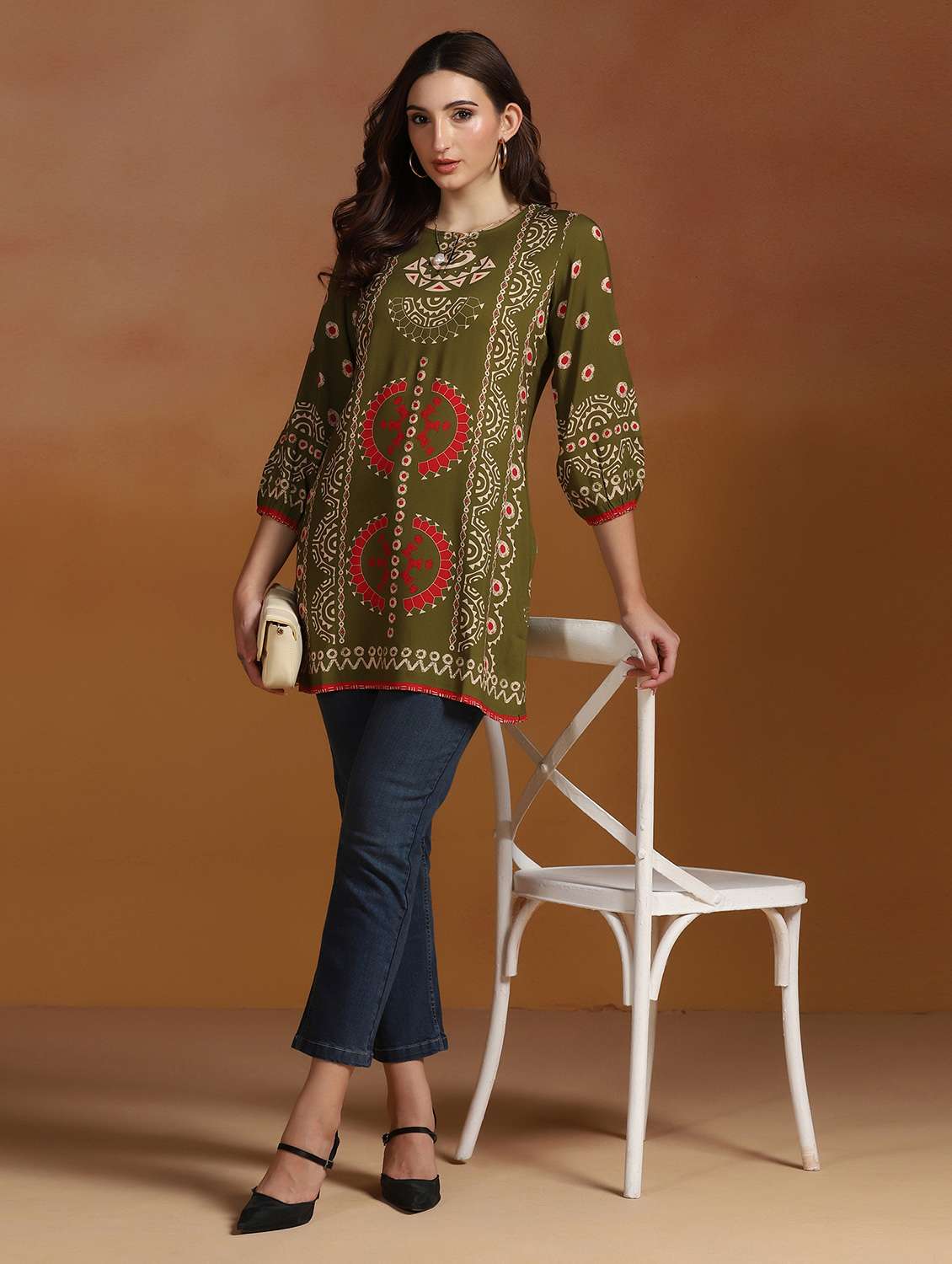 women printed three quarter sleeve straight kurti - 22527725 -  Standard Image - 5