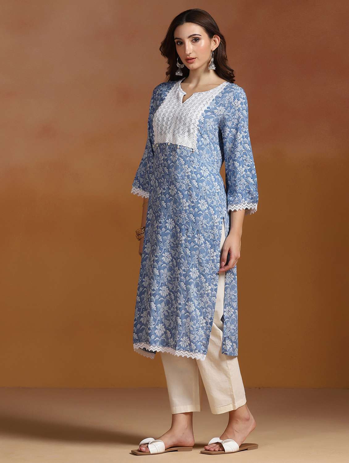 women printed three quarter sleeves straight kurta - 22527728 -  Standard Image - 3