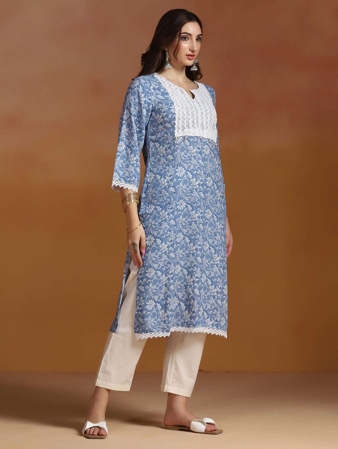 women printed three quarter sleeves straight kurta - 22527728 -  Standard Image - 5