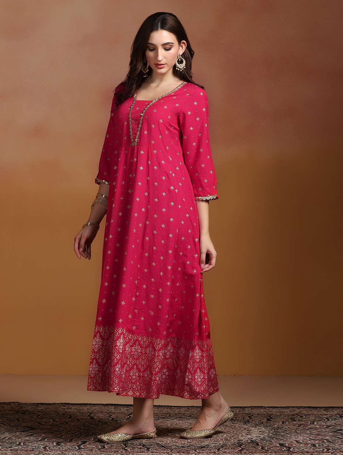 women printed three quarter sleeves kurta dupatta set - 22527730 -  Standard Image - 3