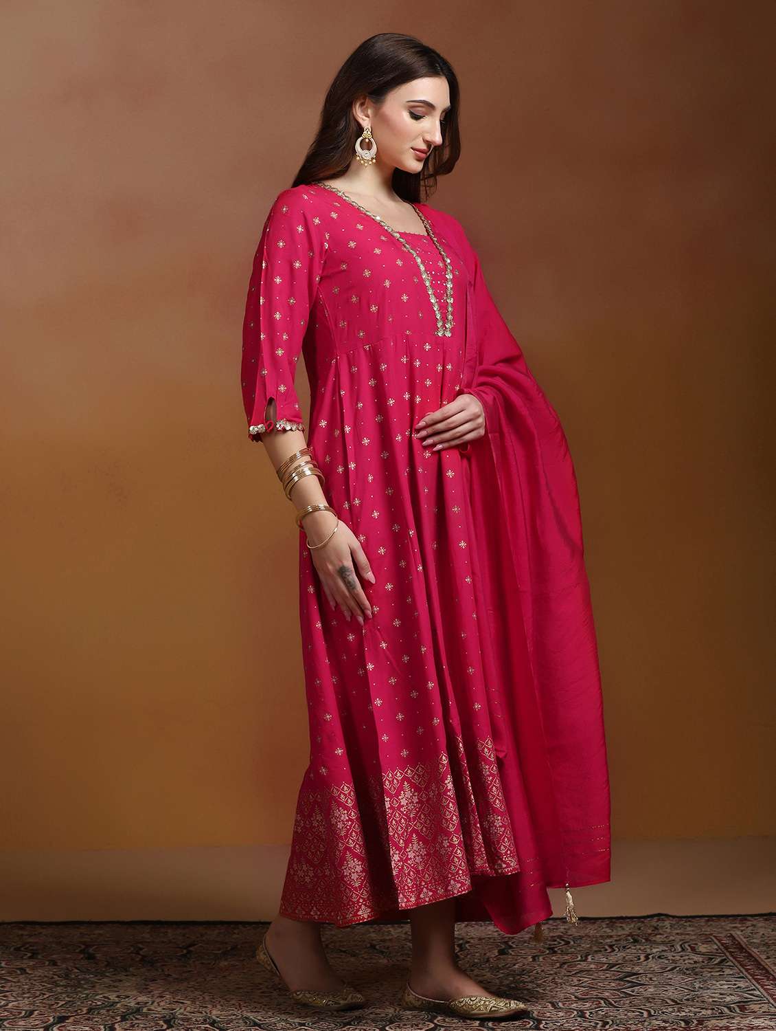 women printed three quarter sleeves kurta dupatta set - 22527730 -  Standard Image - 5