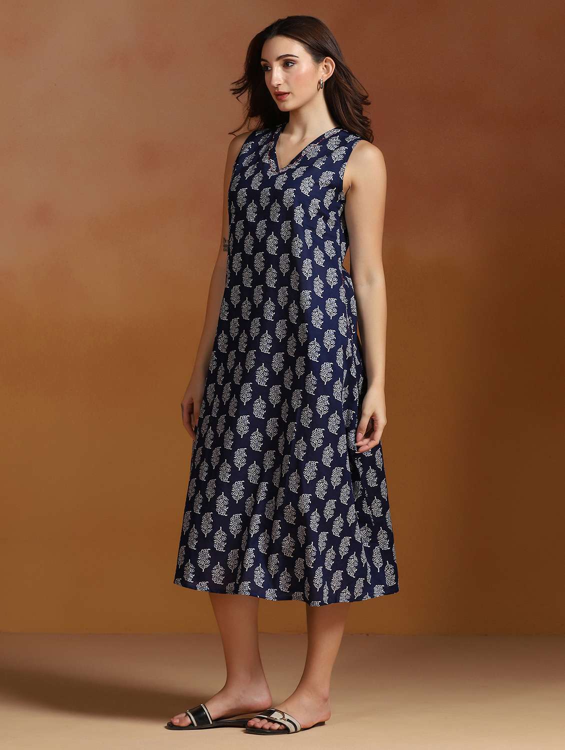 women printed v neck a- line dress - 22527735 -  Standard Image - 3