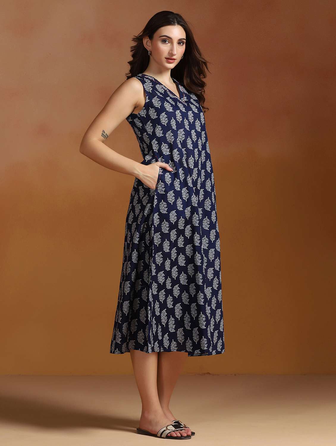 women printed v neck a- line dress - 22527735 -  Standard Image - 5
