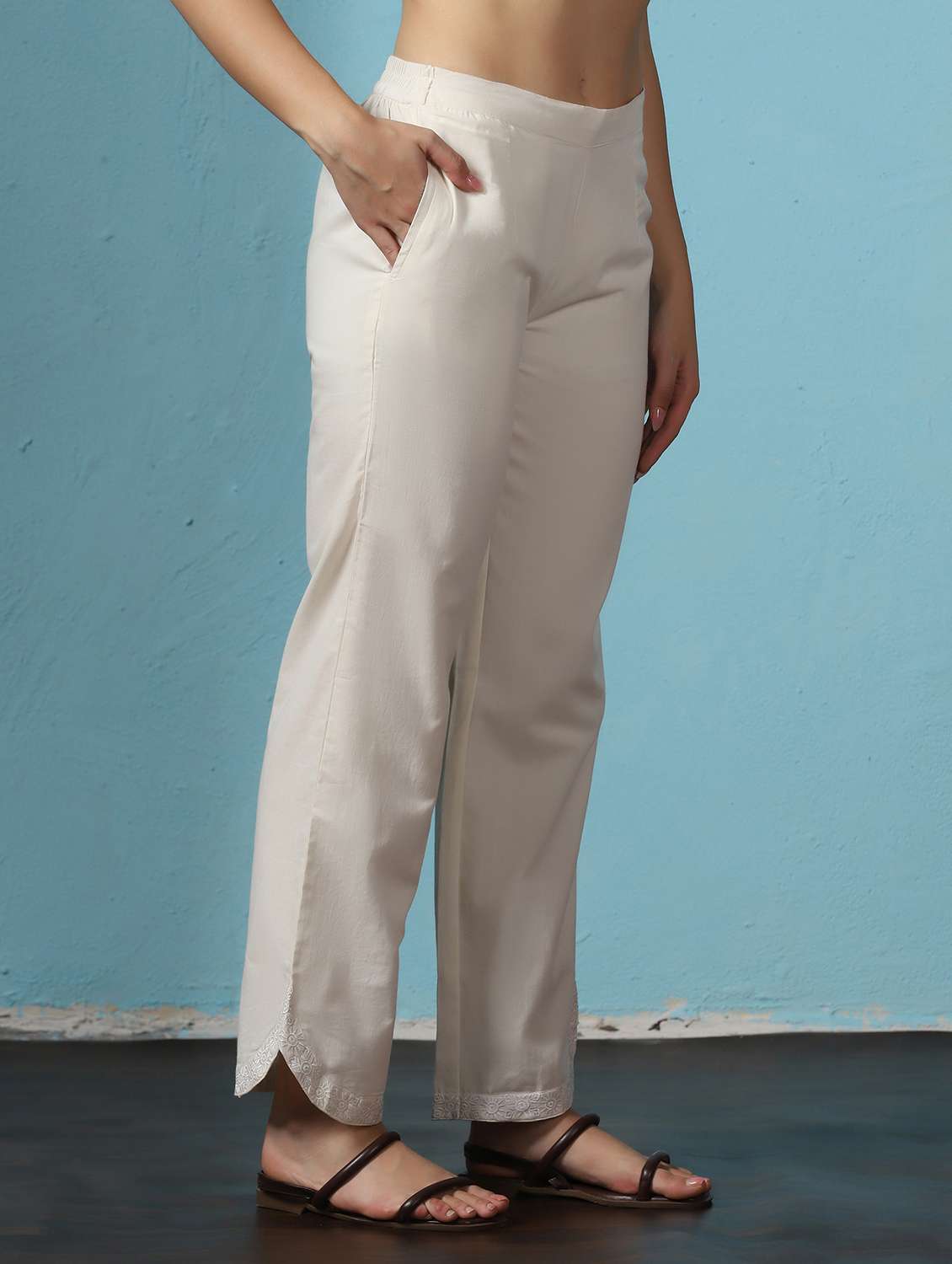 women embroidered three quarter sleeves kurta and pant set - 22527746 -  Standard Image - 5