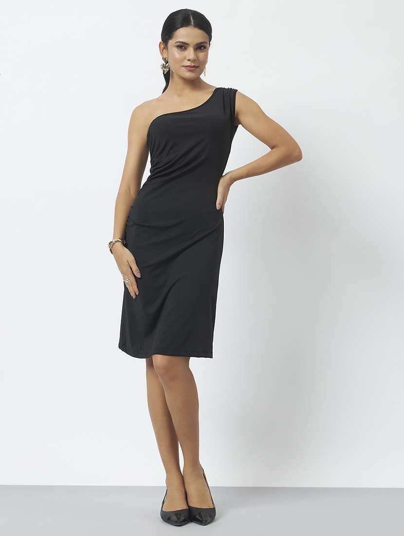 women solid one shoulder bodycon dress