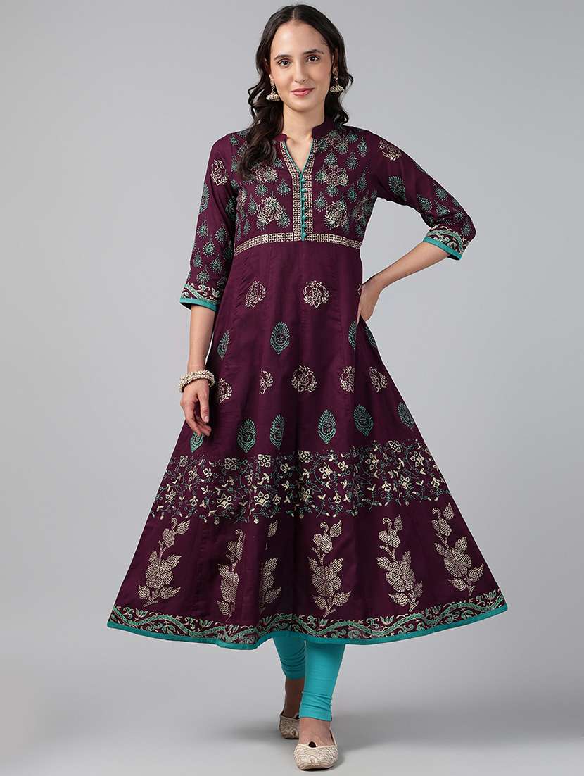 women printed three quarter sleeve anarkali kurta