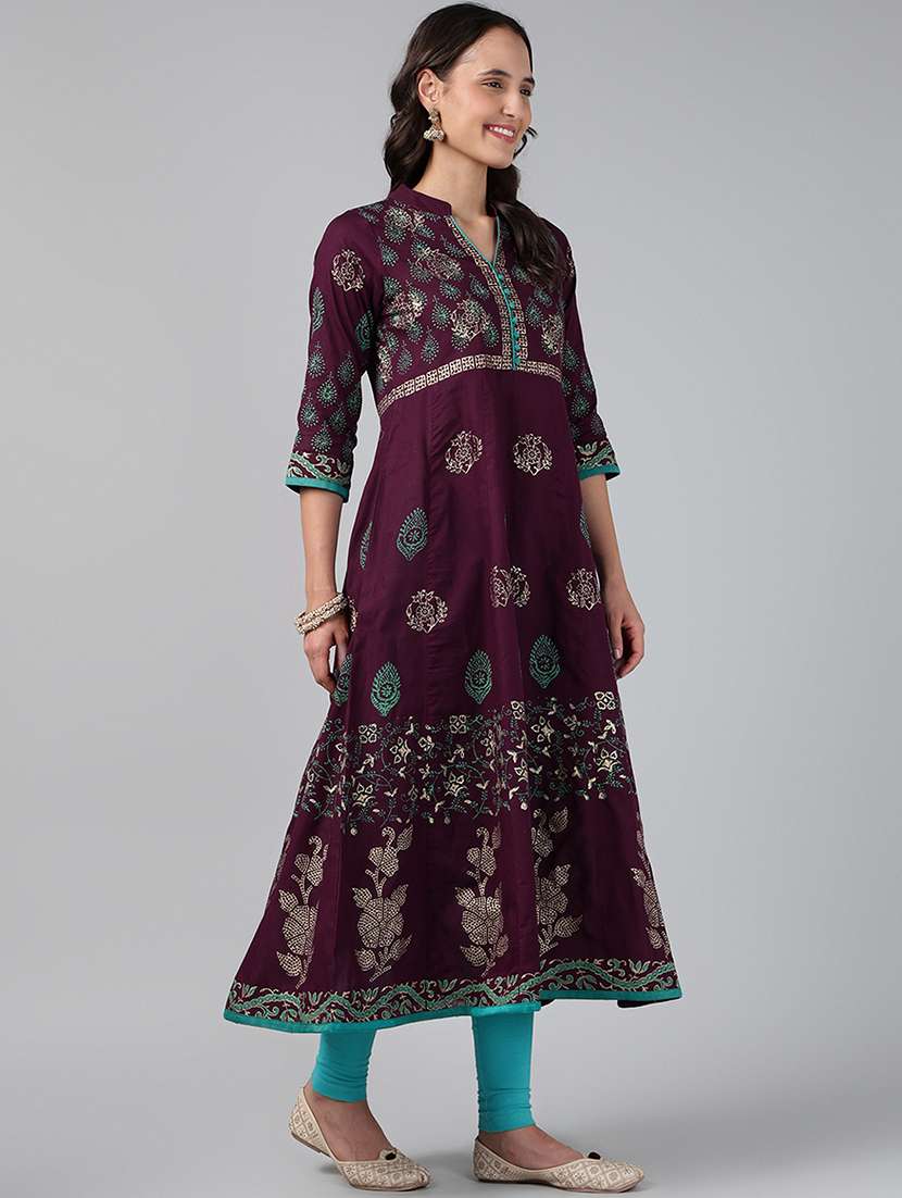 women printed three quarter sleeve anarkali kurta - 22527766 -  Standard Image - 3