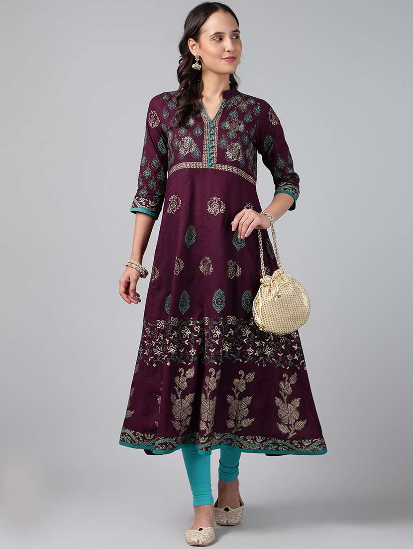 women printed three quarter sleeve anarkali kurta - 22527766 -  Standard Image - 5