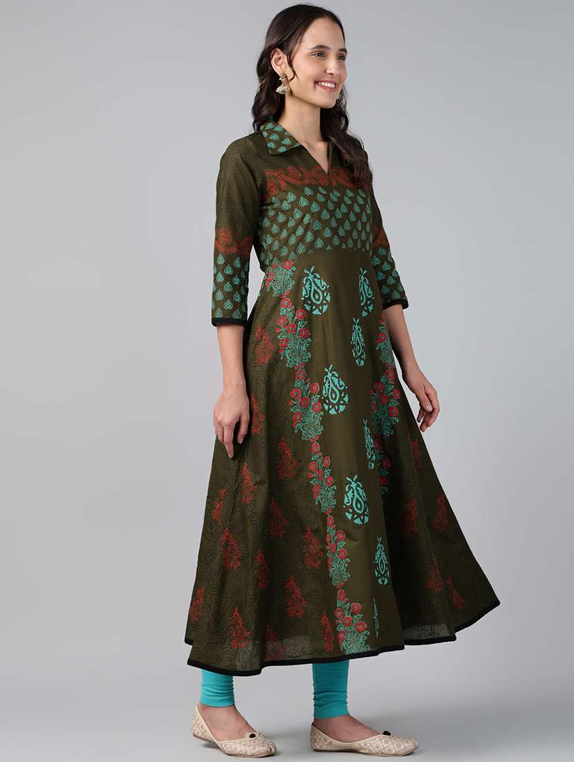 women printed three quarter sleeve anarkali kurta - 22527767 -  Standard Image - 3
