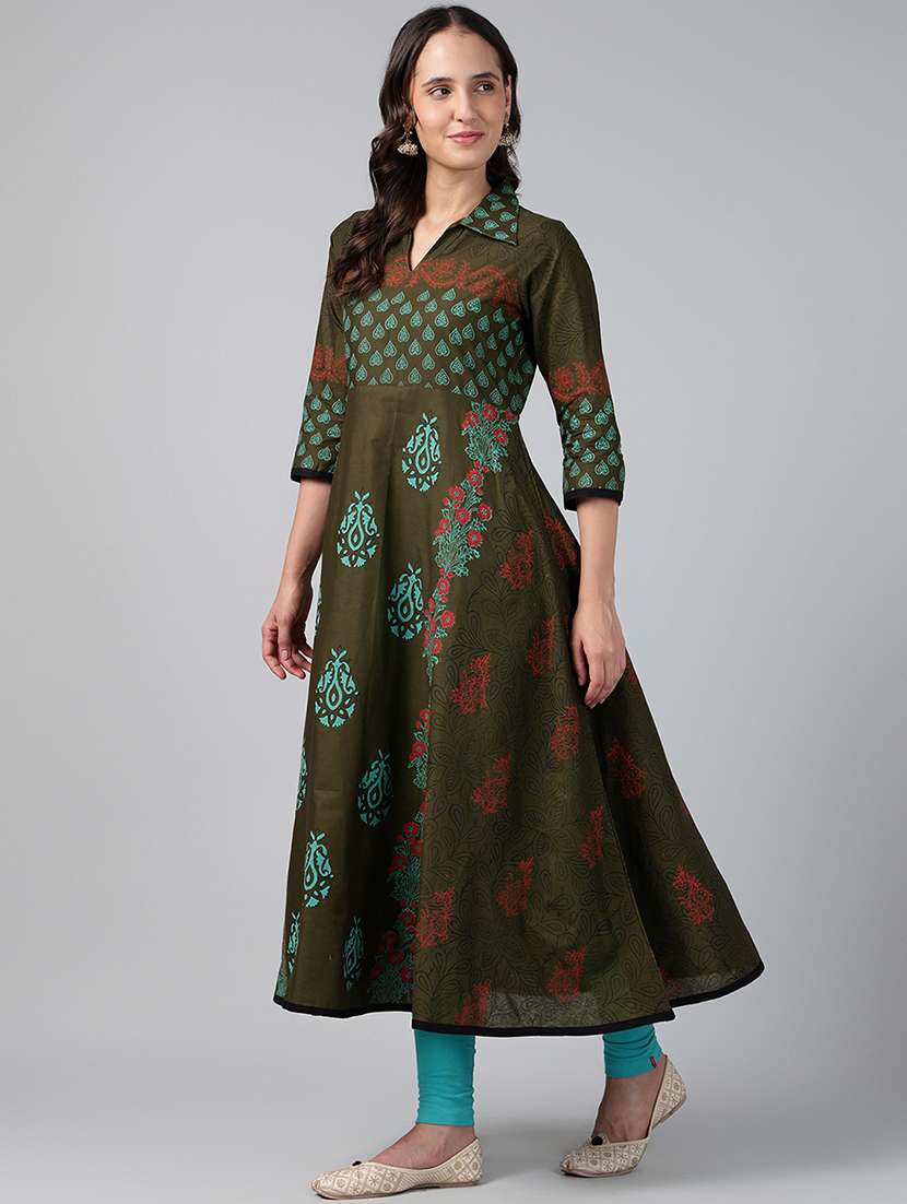 women printed three quarter sleeve anarkali kurta - 22527767 -  Standard Image - 5