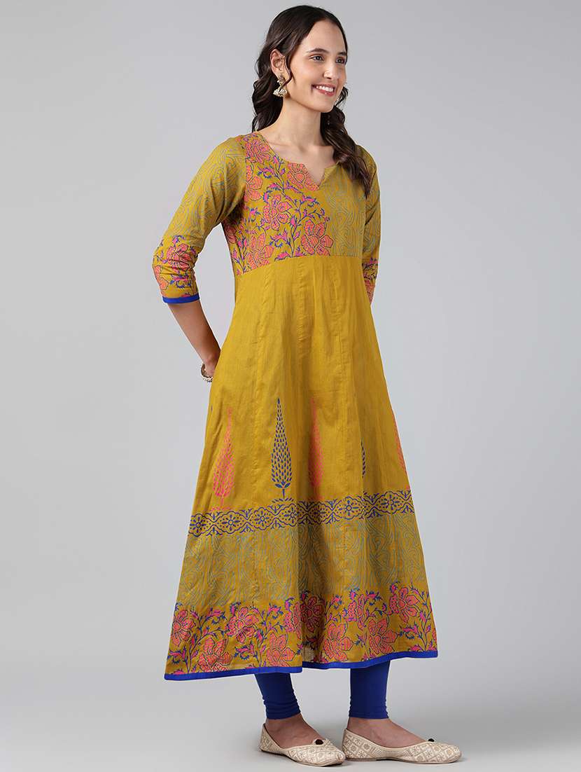 women printed three quarter sleeve anarkali kurta - 22527768 -  Standard Image - 3