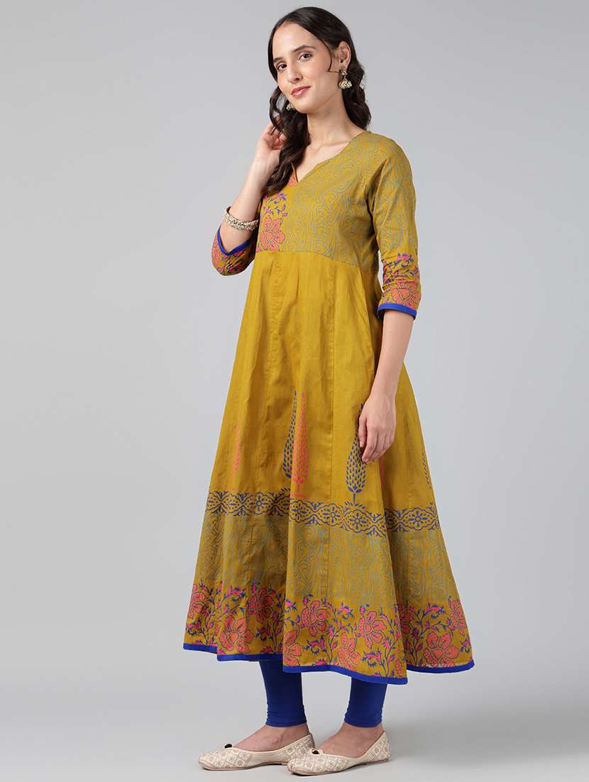 women printed three quarter sleeve anarkali kurta - 22527768 -  Standard Image - 5