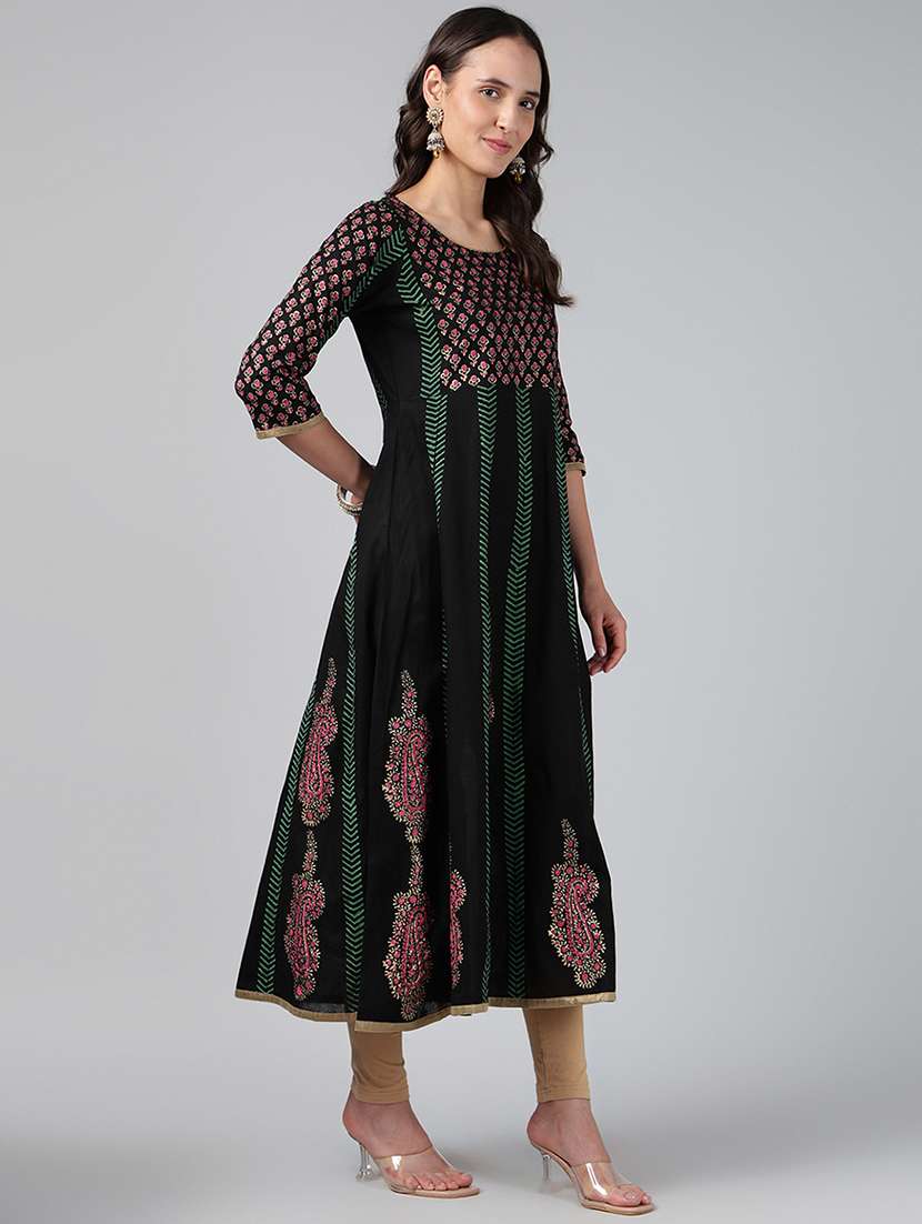 women printed three quarter sleeve anarkali kurta - 22527769 -  Standard Image - 3