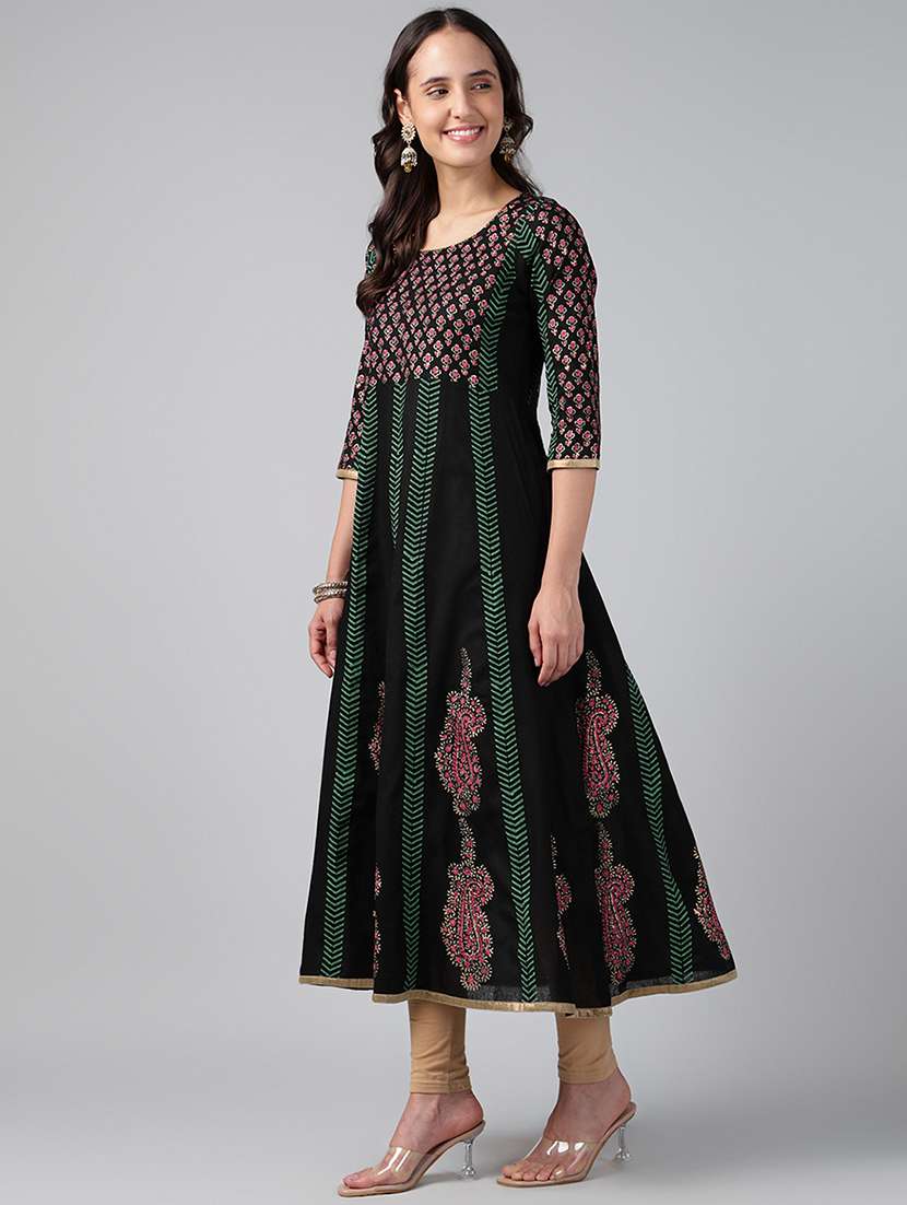 women printed three quarter sleeve anarkali kurta - 22527769 -  Standard Image - 5
