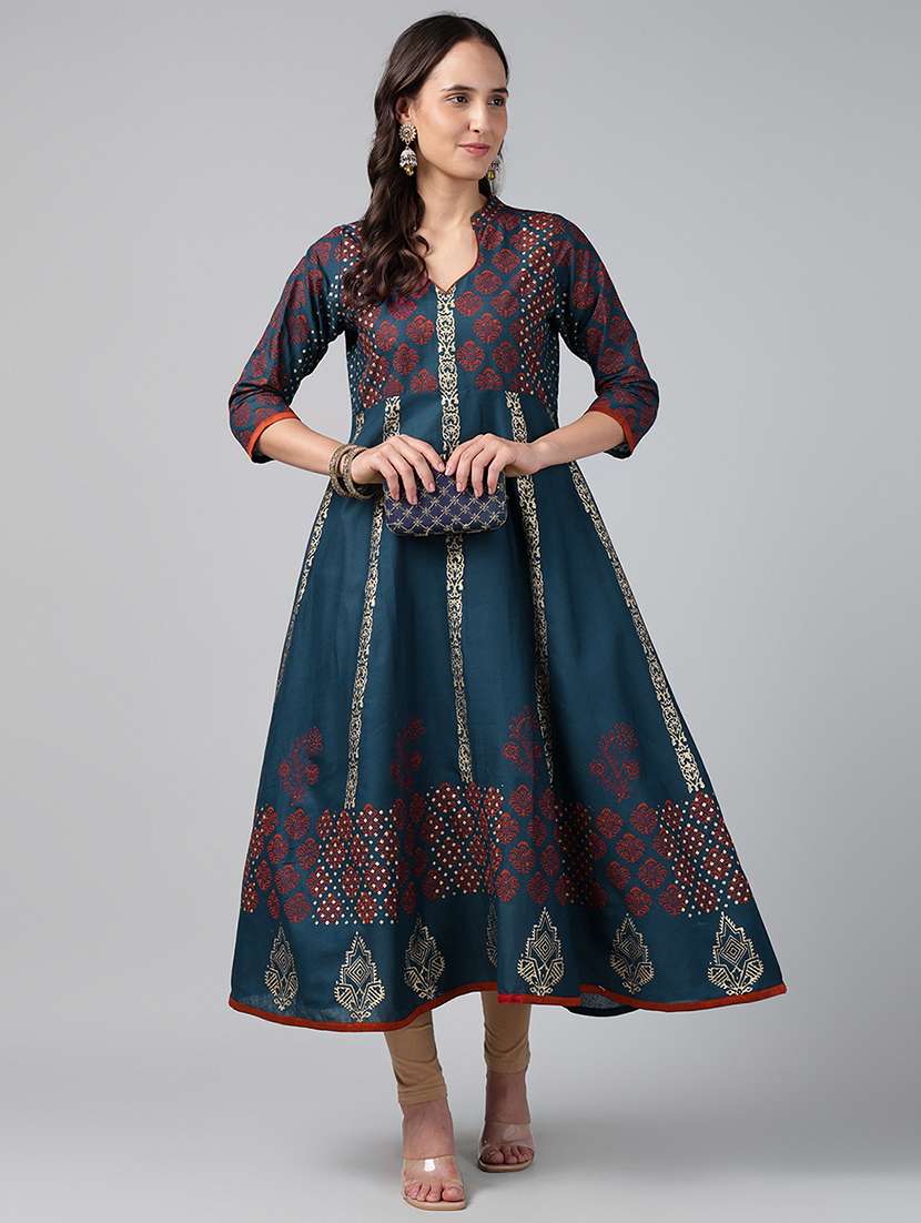 women printed three quarter sleeve anarkali kurta