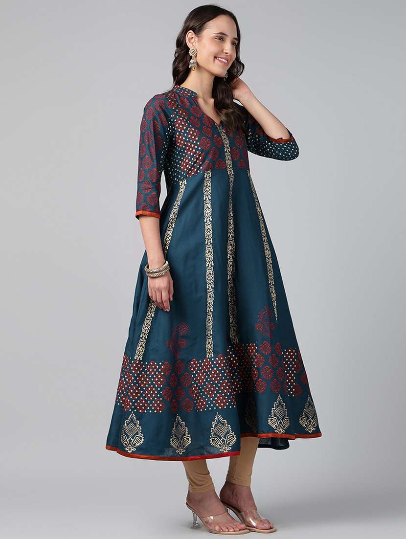 women printed three quarter sleeve anarkali kurta - 22527770 -  Standard Image - 3