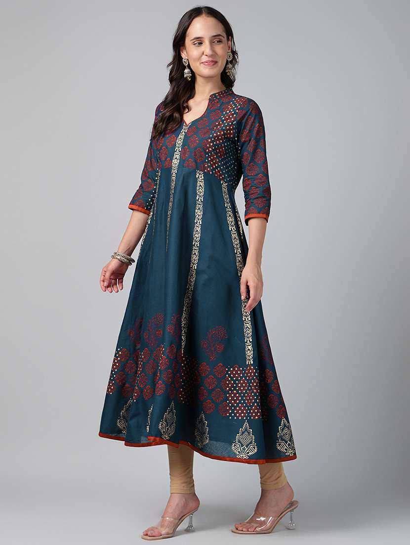 women printed three quarter sleeve anarkali kurta - 22527770 -  Standard Image - 5