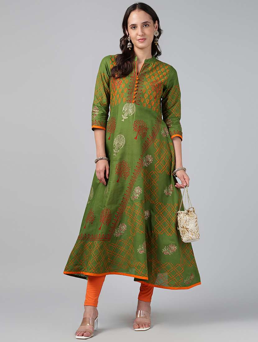 women printed three quarter sleeve anarkali kurta