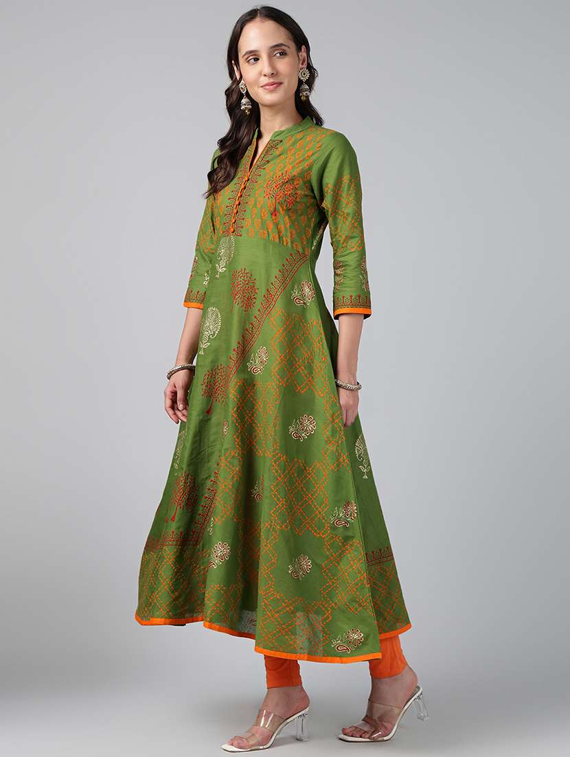 women printed three quarter sleeve anarkali kurta - 22527771 -  Standard Image - 3