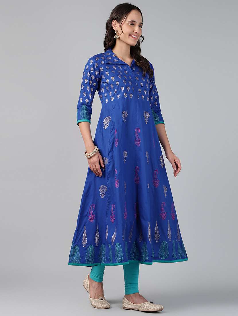 women printed three quarter sleeve anarkali kurta - 22527772 -  Standard Image - 5