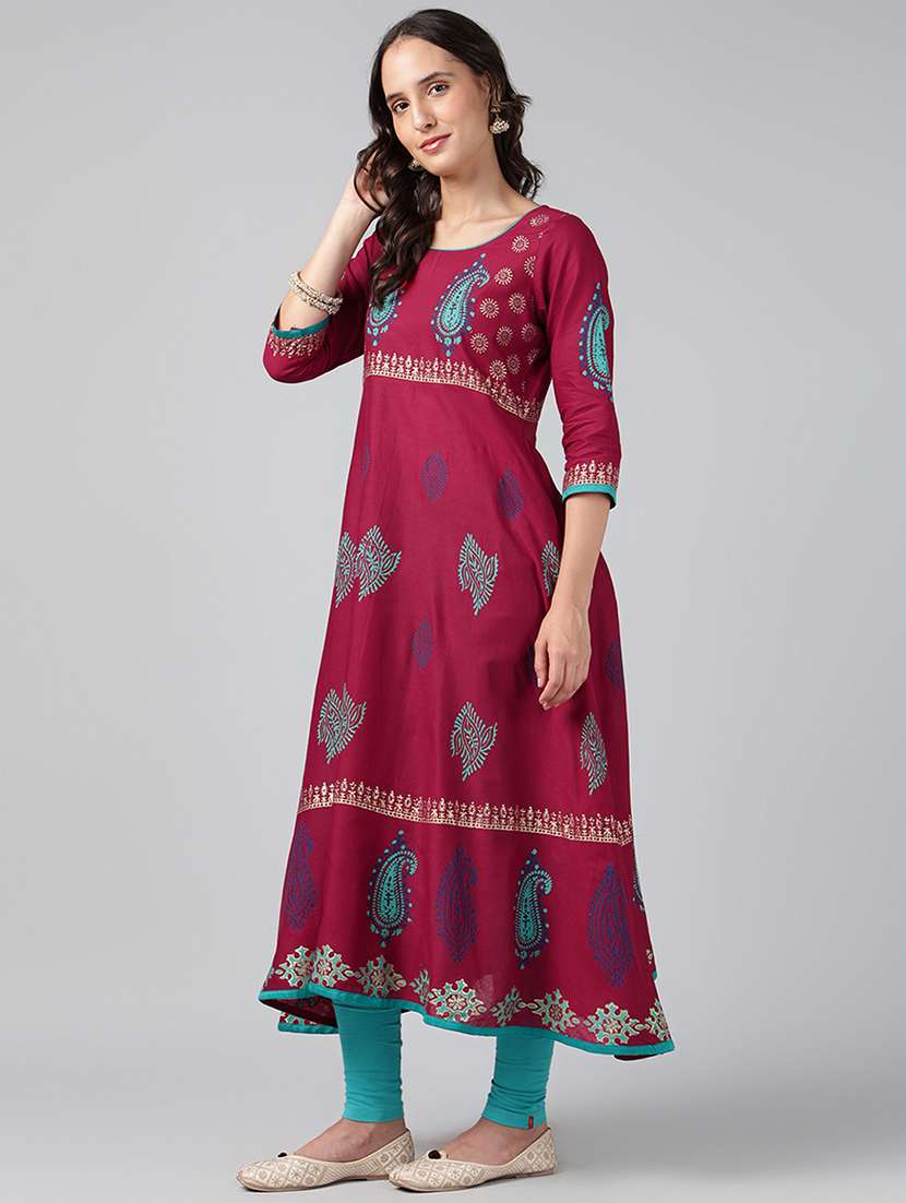 women printed three quarter sleeve anarkali kurta - 22527773 -  Standard Image - 3